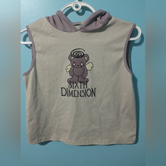 Sixth dimension sleeveless teddy bear graphic hoodie tank top - Picture 1 of 4
